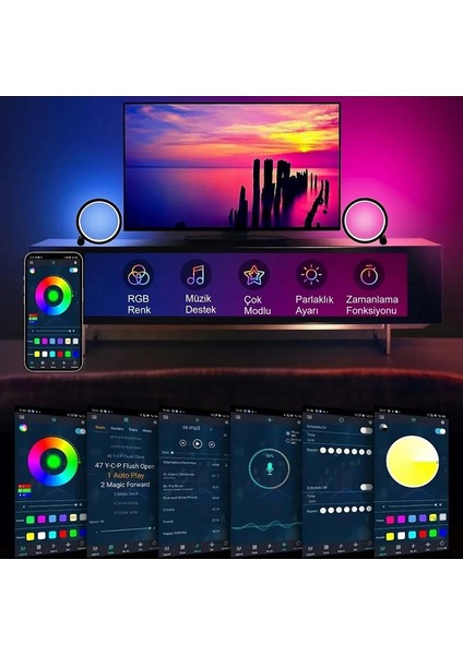 Masaüstü Müzik Ritim Gece Lambası 10 Inç Akıllı Rgb Renkli 25CM Alüminyum Halka LED Işığı Masa Lambası Rgb