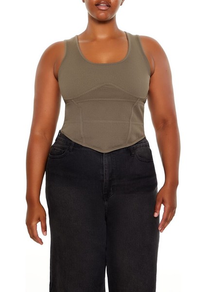 Plus Size Triko Korsajlı Atlet