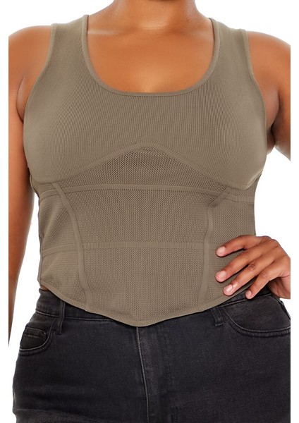 Plus Size Triko Korsajlı Atlet