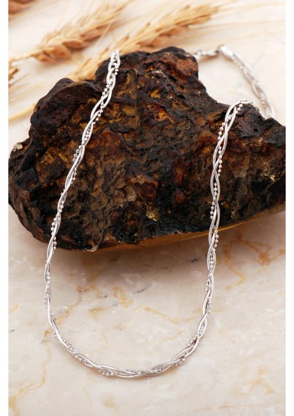 İtalyan Örgü Zincir Rodyumlu Gümüş Kolye 8071