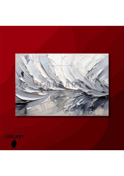 Tekli Yatay Kanvas Duvar Tablosu Kremrengi Gri Fırça Darbeleri modelleri