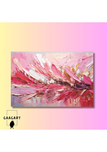 Tekli Yatay Kanvas Duvar Tablosu Pembe Gold Fırça Darbeleri modelleri
