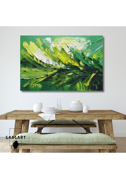 Tekli Yatay Kanvas Duvar Tablosu Yemyeşil Fırça Darbeleri