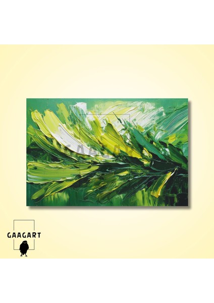 Tekli Yatay Kanvas Duvar Tablosu Yemyeşil Fırça Darbeleri modelleri