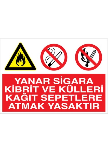Yanar Sigara Kibrit ve Külleri Kağıt Sepetlere Atmak Yasaktır Uyarı Tabelası - 35 x 50 Foreks - Aa3