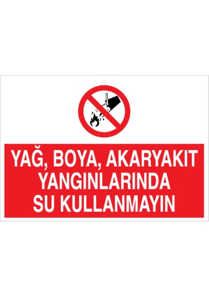Yağ Boya Akaryakıt Yangınlarında Su Kullanmayın Uyarı Tabelası - 35 x 50 Foreks - Y58