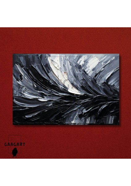 Tekli Yatay Kanvas Duvar Tablosu Siyah Gri Fırça Darbeleri fiyatları