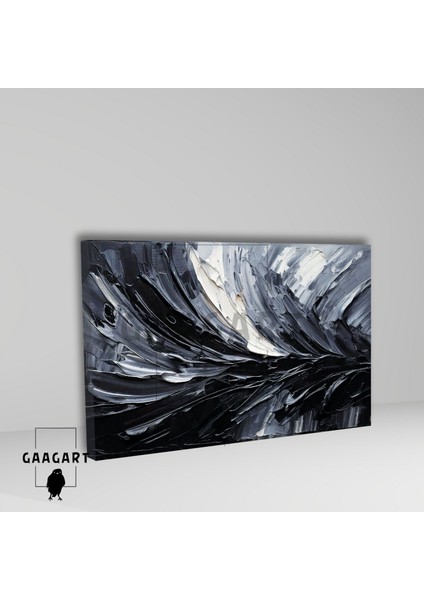 Tekli Yatay Kanvas Duvar Tablosu Siyah Gri Fırça Darbeleri modelleri