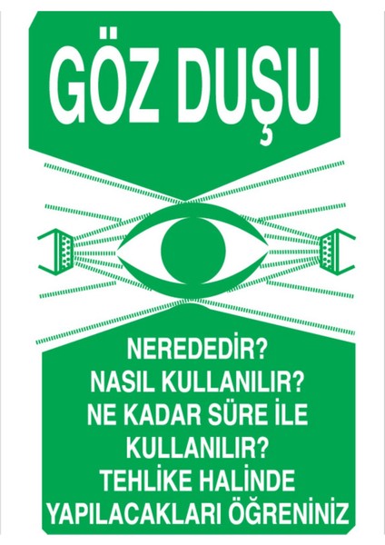 Göz Duşu Nerededir Nasıl Kullanılır Uyarı Tabelası - 20 x 30 Foreks - Gvd8