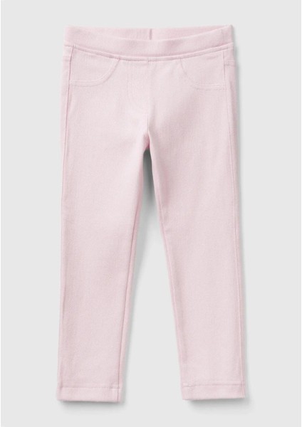Kız Çocuk Logo Işlemeli Beli Lastikli Dar Kesim Pantolon E00X