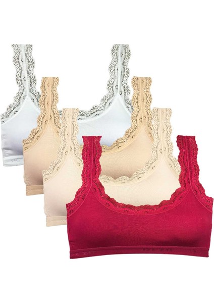4 Adet Dantel Nakış Işlemeli Pedli Bambu Kadın Büstiyer Set