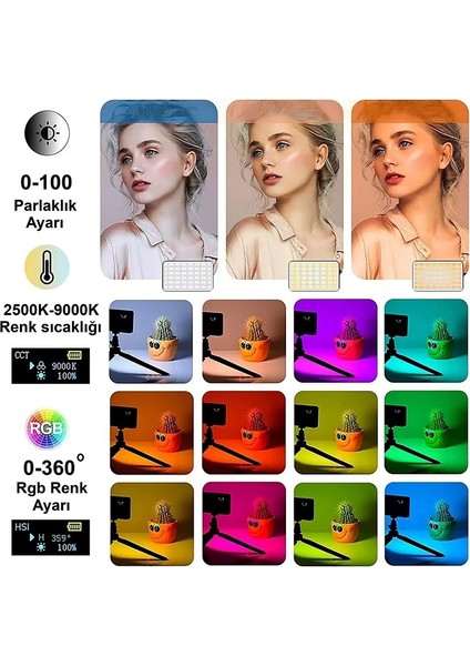 Video Fotoğraf Dolgu Işığı 9000K LCD Ekran RGB-CL120 LED 20 Efekt Dslr Vlog Canlı Yayın