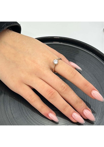 , Duyarlılık Etiketi ve Zirkon Taşlı Altın Kaplama Paslanmaz Yüzük 3, Pembe (ROSE) Renk