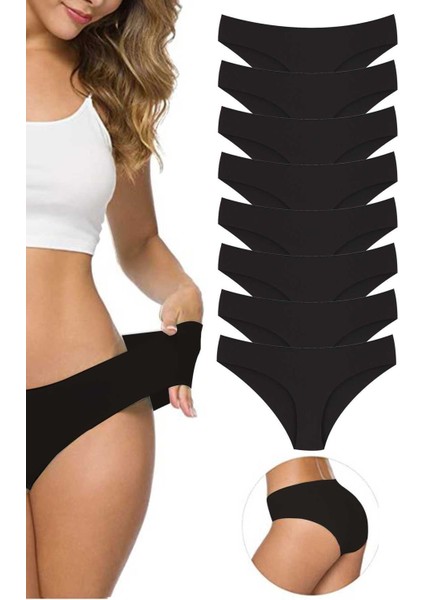 8 Adet Kadın Dikişsiz Lazer Kesim Esnek İz Yapmayan Külot Siyah