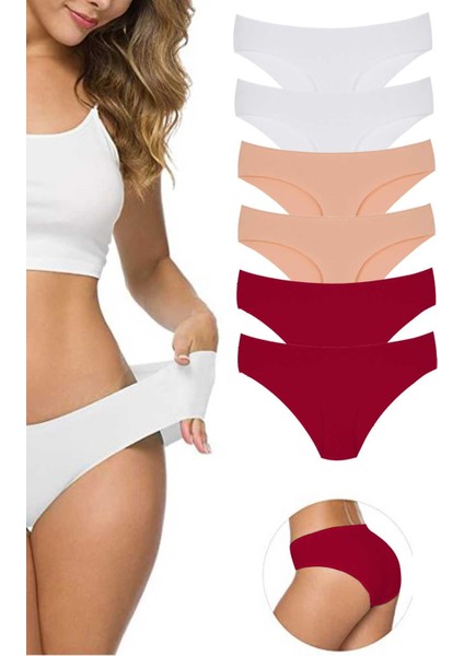 6 Adet Kadın Dikişsiz Lazer Kesim Esnek İz Yapmayan Külot S10