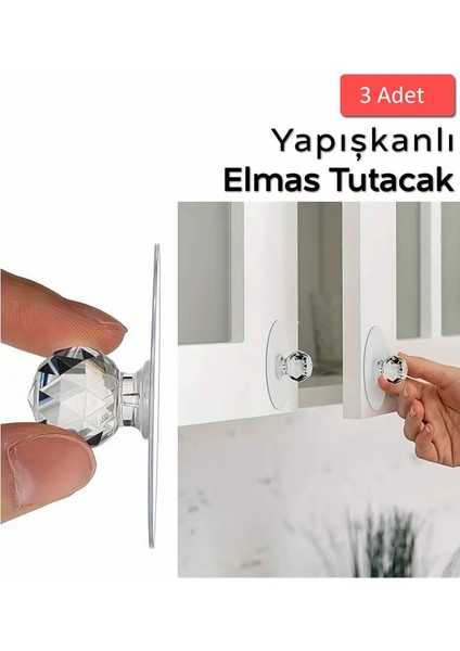 Kendinden Yapışkanlı Çekmece, Kapı, Dolap, Kapı Düğmesi Çok Amaçlı 3 Adet