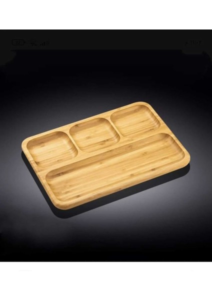 Dekoratif Bambu Sunumluk Tabak Bölmeli Servis Tabağı Çerezlik 25 x 14 cm