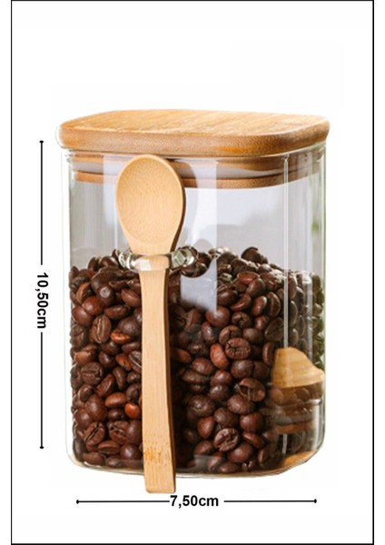 Bambu Kapaklı Bambu Kaşıklı Kare Kavanoz