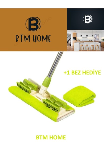 Mikrofiber Mandallı Mop, Teleskopik Saplı Set +1 Yedek Bezli Yeşil Renk