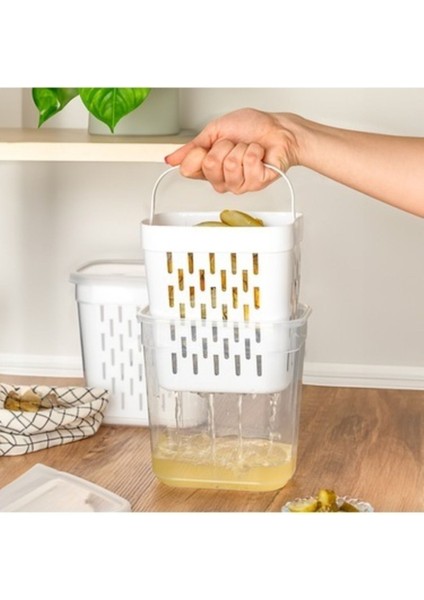 Süzgeçli Turşuluk, Zeytinlik, Çok Amaçlı Dikdörtgen Saklama Kabı Seti - 2 Lt fiyatları