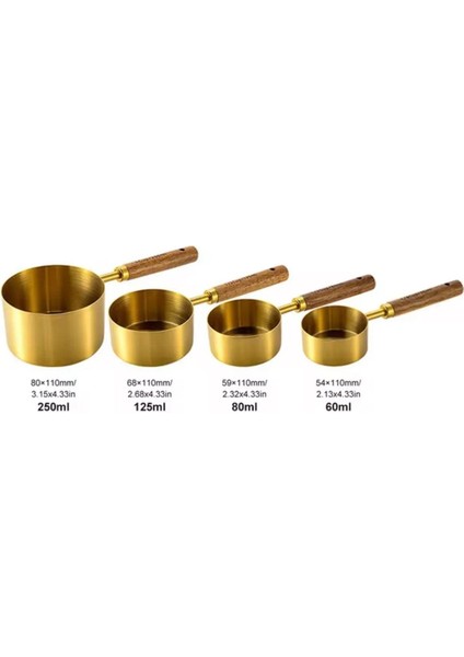Gold Ölçü Kaşığı Seti 4lü Ahşap Saplı Ölçü Kabı Seti
