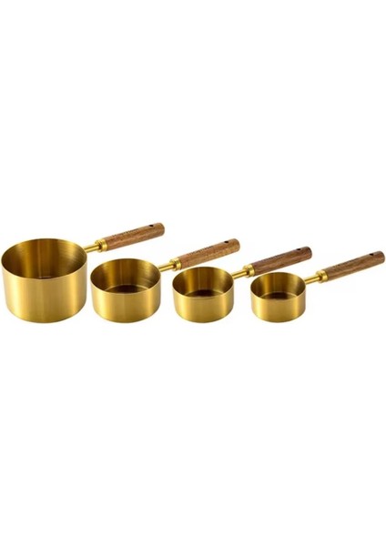 Gold Ölçü Kaşığı Seti 4lü Ahşap Saplı Ölçü Kabı Seti
