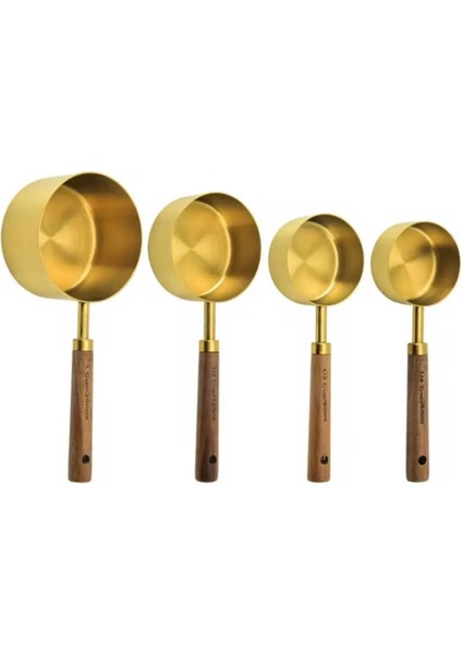 Gold Ölçü Kaşığı Seti 4lü Ahşap Saplı Ölçü Kabı Seti