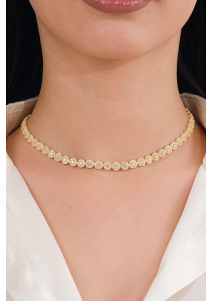 Gümüş Altın Gold Kaplama Beyaz Zirkon Taşlı Pırlanta Modeli Su Yolu Choker Tasma Kolye fiyatları