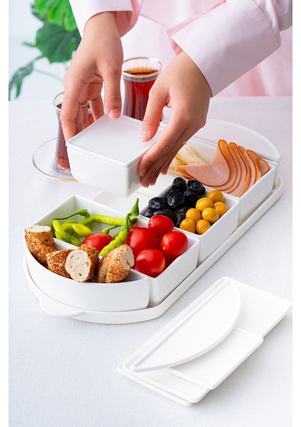 6 Parça Oval Tepsili Porselen Kapaklı Kahvaltı Takımı Seti fiyatları