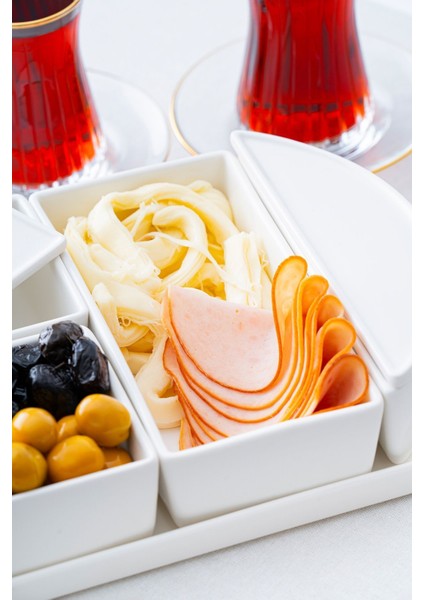 6 Parça Oval Tepsili Porselen Kapaklı Kahvaltı Takımı Seti fırsatları