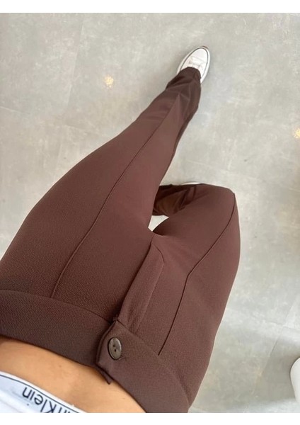 Kadın Yüksek Bel Full Likralı Krep Kumaş Pantolon