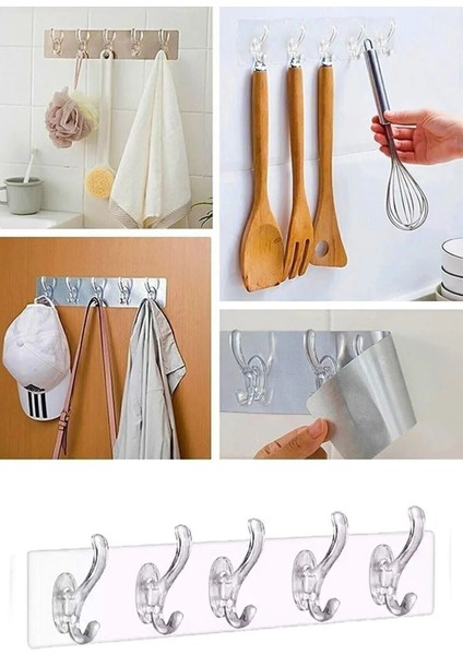 Mutfak Banyo Kapı Askısı -5li Kendinden Yapışkanlı Güçlü Şeffaf Askılık