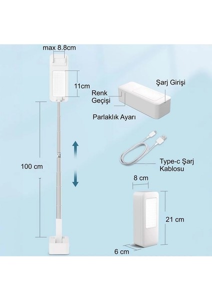 Canlı Yayın Braketi Çok Fonksiyonlu LED Işıklı 360 Derece Kumandalı Selfie Telefon Standı 7 Farklı Işık Modunu Hassas Işık Hissi