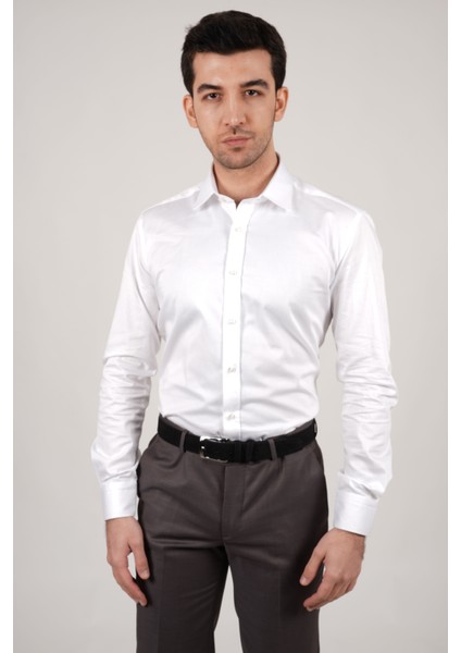 Slim Fit Düz Beyaz Gömlek