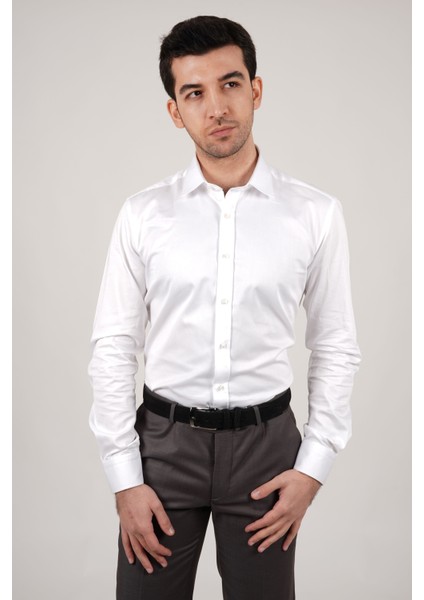 Slim Fit Düz Beyaz Gömlek