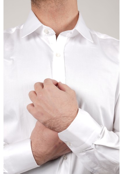 Slim Fit Düz Beyaz Gömlek