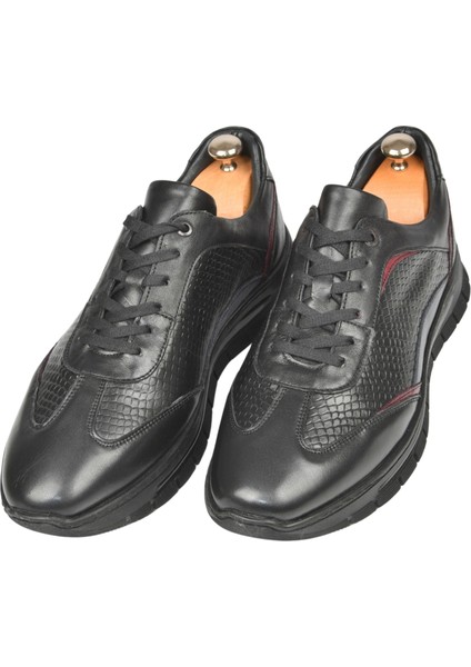 Desenli Bağcıklı Yüksek Taban Deri Spor Ayakkabı Casual Sneaker 2509994