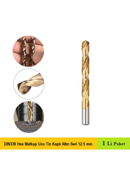 DIN338 Hss Matkap Ucu Tin Kaplı Altın Seri 12.5 mm