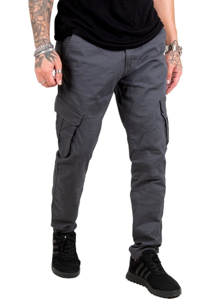 Önü Fermuarlı Yan Cepler Çıtçıtlı Dar Paça Kargo Pantolon 1901587