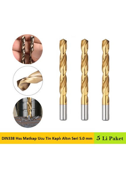 DIN338 Hss Matkap Ucu Tin Kaplı Altın Seri 5.0 mm