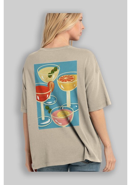 Cocktails Arka Baskılı Oversize T-Shirt Erkek Kadın Unisex %100 Pamuk Bisiklet Yaka Tişort modelleri