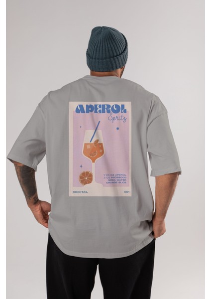 Aperol Spritz Arka Baskılı Oversize T-Shirt Erkek Kadın Unisex %100 Pamuk Bisiklet Yaka Tişort