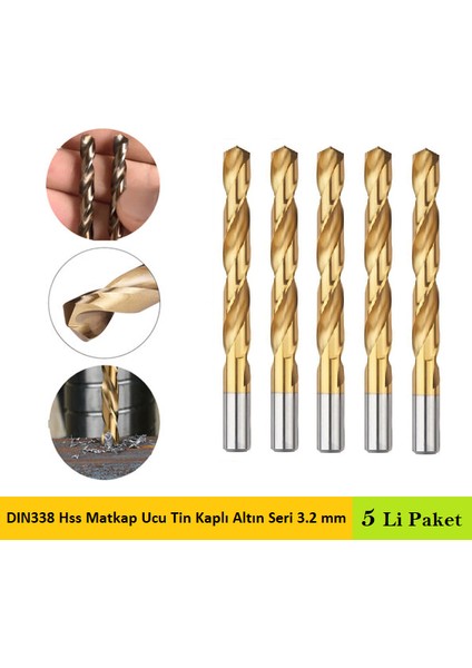 DIN338 Hss Matkap Ucu Tin Kaplı Altın Seri 3.2 mm