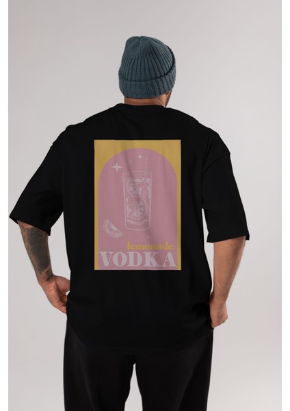 Vodka Limon Arka Baskılı Oversize T-Shirt Erkek Kadın Unisex %100 Pamuk Bisiklet Yaka Tişort