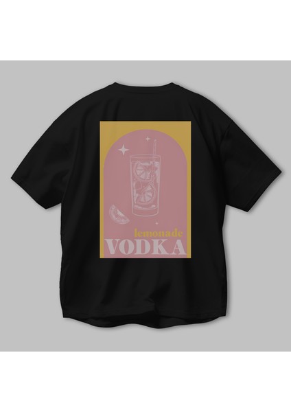 Vodka Limon Arka Baskılı Oversize T-Shirt Erkek Kadın Unisex %100 Pamuk Bisiklet Yaka Tişort modelleri