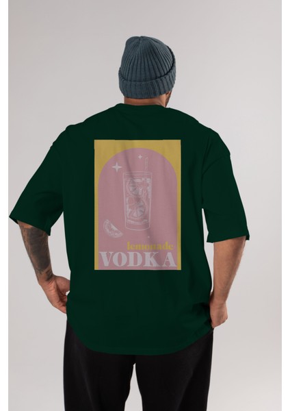 Vodka Limon Arka Baskılı Oversize T-Shirt Erkek Kadın Unisex %100 Pamuk Bisiklet Yaka Tişort