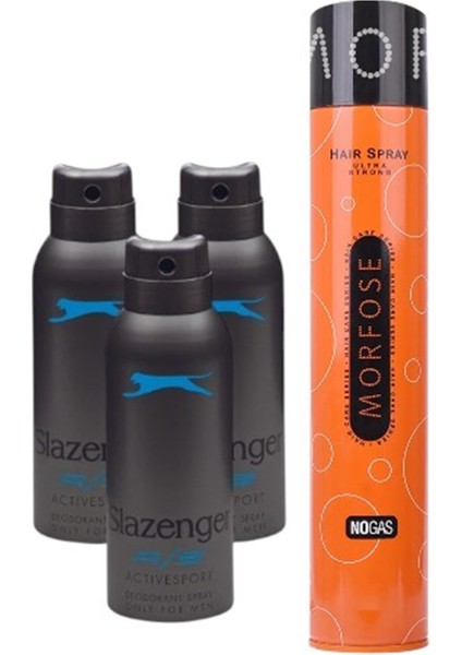 Deodorant Mavi 3lü Set + Morfose Gazsız Saç Spreyi Ultra Strong 400 ml