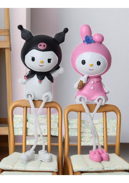 My Melody Kuromi Ayakları Sallanan 2'li Biblo Seti Dekoratif Ürün Ofis Yeni Yıl Doğum Günü si