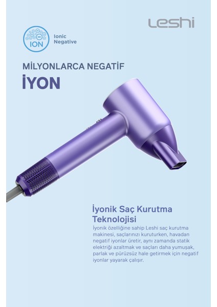 Akıllı-Negatif Ionizerli Saç Kurutma Makinesi-4 Mod Isı Ayarlı, Dijital Isı Göstergeli, Led Işıklı