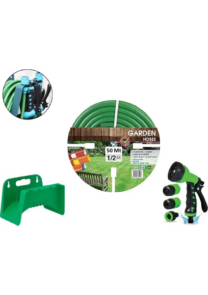 Garden VGS50 Kırılmaz Örgülü Bahçe Su Hortumu 50 mt 6 Parça